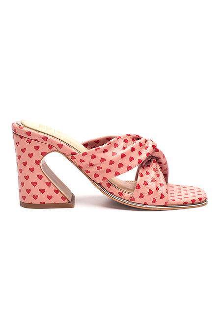 Heel Your Sole Pink Knotted Heart Print Heels Online at Aza Fashions Heel Your Sole_Pink Knotted Heart Print Heels_Online_at_Aza_Fashions