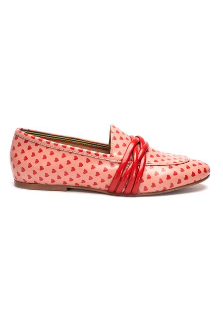 Heel Your Sole_Pink Velour Heart Print Loafers_Online_at_Aza_Fashions