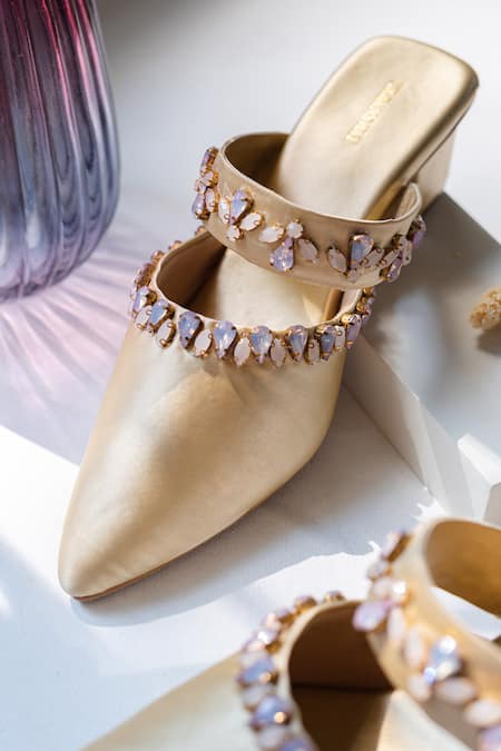 Urbansway_Gold Opal Stone Embellished Mules _Online_at_Aza_Fashions