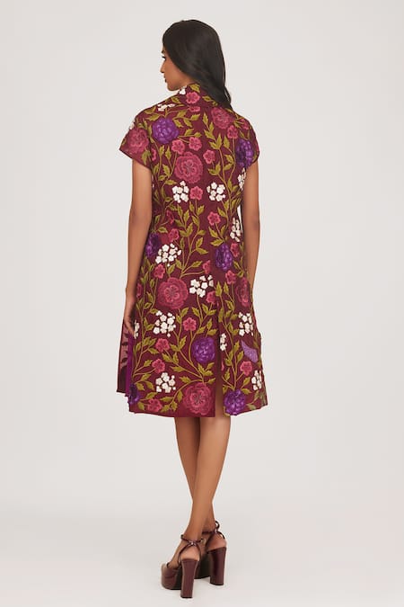 Shop Shriya Som Purple Organza Collared Floral Embroidered Trench Coat Dress With Belt at Aza Fashions Shop_Shriya Som_Purple Organza Collared Floral Embroidered Trench Coat Dress With Belt _at_Aza_Fashions