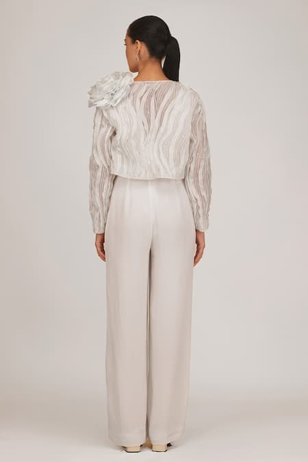 Shop Shriya Som Ivory Organza, Tulle, Taffeta Embroidery Round Neck Hand Jacket at Aza Fashions Shop_Shriya Som_Ivory Organza, Tulle, Taffeta Embroidery Round Neck Hand Jacket _at_Aza_Fashions