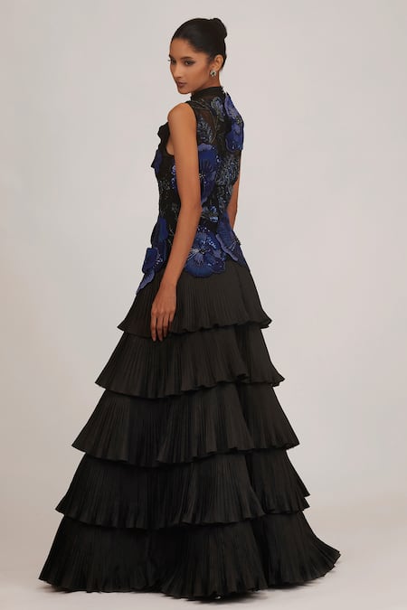 Shop Shriya Som Blue Tulle, Taffeta Embroidery High Neck Hand Gown at Aza Fashions Shop_Shriya Som_Blue Tulle, Taffeta Embroidery High Neck Hand Gown _at_Aza_Fashions