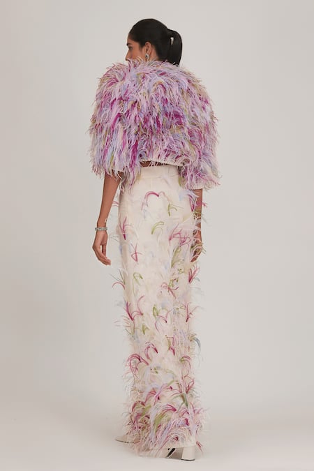 Shop_Shriya Som_Multi Color Tulle Embellished Feather Pant  _at_Aza_Fashions