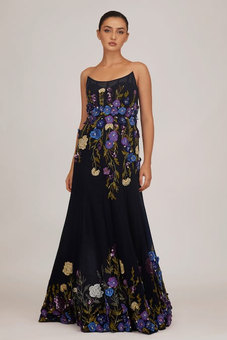 Shop Shriya Som Black Tulle Pearls, Embroidery, Applique Scoop 3-d Embellished Fishtail Gown at Aza Fashions Shop_Shriya Som_Black Tulle Pearls, Embroidery, Applique Scoop 3-d Embellished Fishtail Gown _at_Aza_Fashions