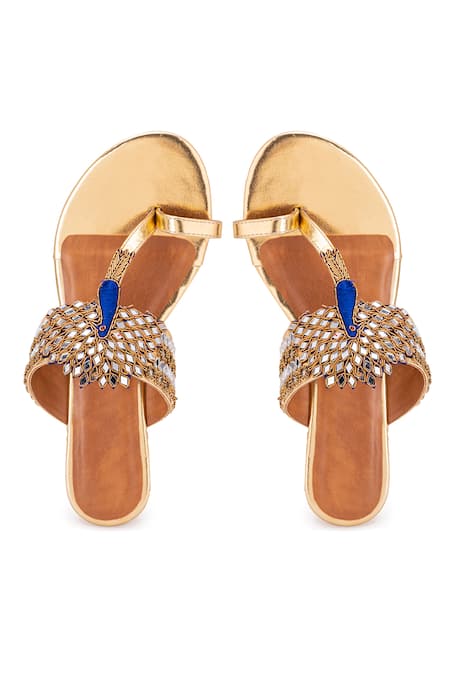 5elements Astraia Peacock Motif Mirror Embellished Kolhapuri Sandals 