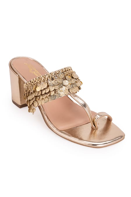 5elements Gold Beads Aurora Coin Embellished Kolhapuri Heels Online at Aza Fashions 5elements_Gold Beads Aurora Coin Embellished Kolhapuri Heels _Online_at_Aza_Fashions