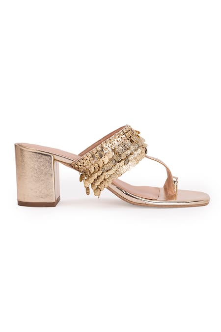 Buy 5elements Gold Beads Aurora Coin Embellished Kolhapuri Heels Online at Aza Fashions Buy_5elements_Gold Beads Aurora Coin Embellished Kolhapuri Heels _Online_at_Aza_Fashions