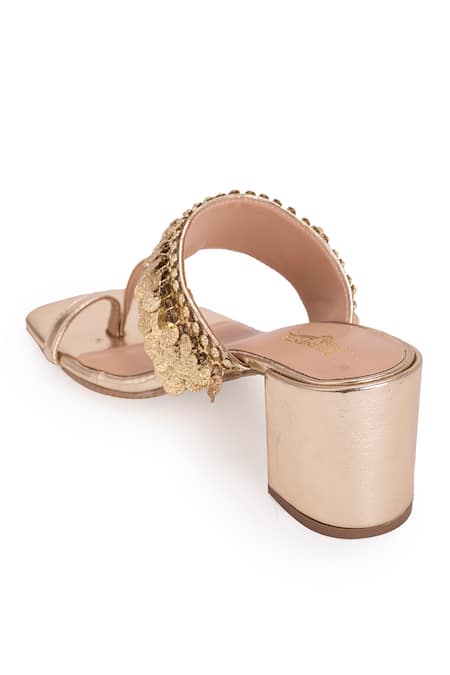 Shop 5elements Gold Beads Aurora Coin Embellished Kolhapuri Heels Online at Aza Fashions Shop_5elements_Gold Beads Aurora Coin Embellished Kolhapuri Heels _Online_at_Aza_Fashions