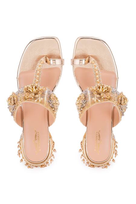 5elements Gold Sequin Chandra Embellished Kolhapuri Heels Online at Aza Fashions 5elements_Gold Sequin Chandra Embellished Kolhapuri Heels _Online_at_Aza_Fashions
