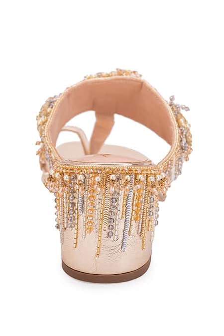 5elements Gold Sequin Chandra Embellished Kolhapuri Heels at Aza Fashions 5elements_Gold Sequin Chandra Embellished Kolhapuri Heels _at_Aza_Fashions