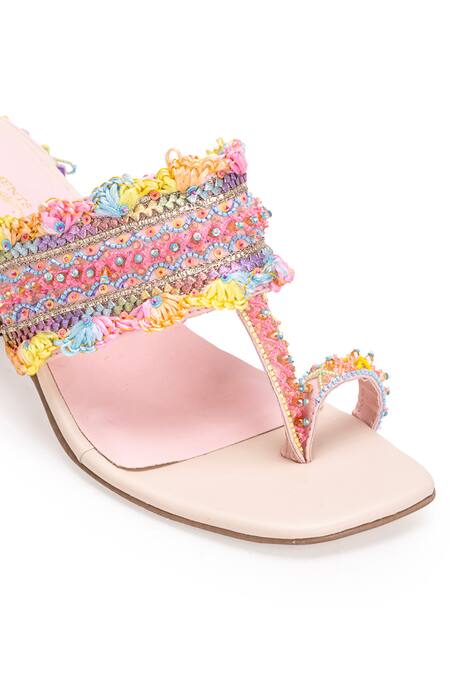 5elements Peach Stone Orion Embellished Kolhapuri Heels Online at Aza Fashions 5elements_Peach Stone Orion Embellished Kolhapuri Heels _Online_at_Aza_Fashions
