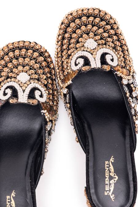 5elements Black Dabka Raven And Kasab Work Mule Heels Online at Aza Fashions 5elements_Black Dabka Raven And Kasab Work Mule Heels _Online_at_Aza_Fashions