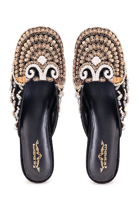 Shop 5elements Black Dabka Raven And Kasab Work Mule Heels at Aza Fashions Shop_5elements_Black Dabka Raven And Kasab Work Mule Heels _at_Aza_Fashions