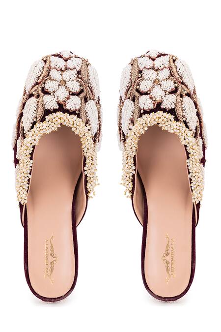 5elements Black Dabka Work Mule Heels Online at Aza Fashions 5elements_Black Dabka Work Mule Heels _Online_at_Aza_Fashions