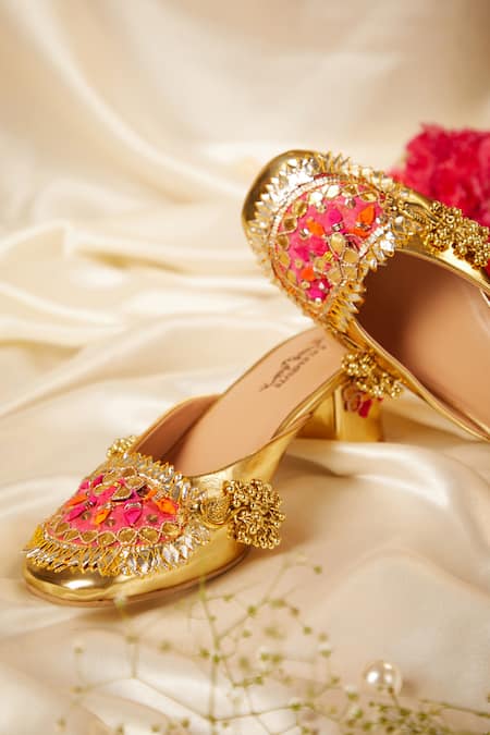 5elements Gold Gota Patti Work Mule Heels Online at Aza Fashions 5elements_Gold Gota Patti Work Mule Heels _Online_at_Aza_Fashions