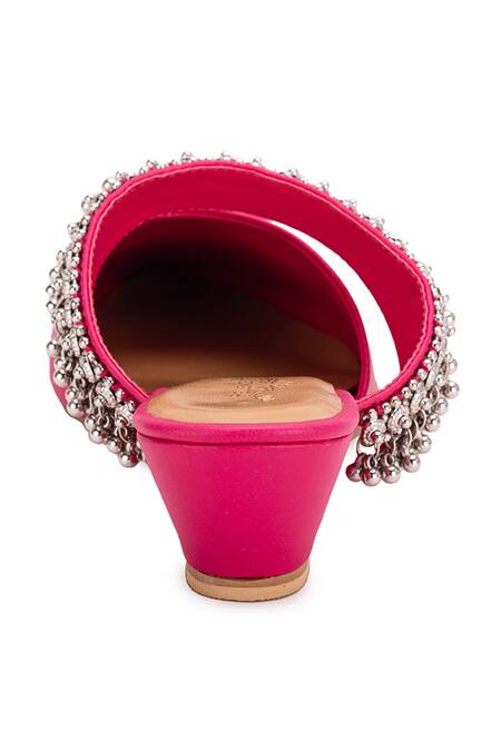 Shop 5elements Pink Ghungroo Akali Peacock Embellished Strap Mule Heels Online at Aza Fashions Shop_5elements_Pink Ghungroo Akali Peacock Embellished Strap Mule Heels _Online_at_Aza_Fashions