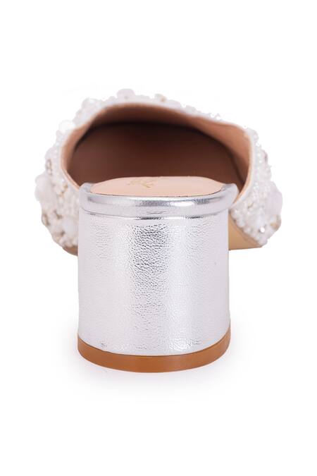 5elements Gold Stone Siya And Pearl Embroidered Mule Heels at Aza Fashions 5elements_Gold Stone Siya And Pearl Embroidered Mule Heels _at_Aza_Fashions