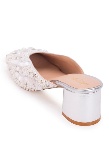 Buy 5elements Gold Stone Siya And Pearl Embroidered Mule Heels Buy_5elements_Gold Stone Siya And Pearl Embroidered Mule Heels