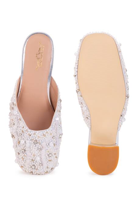 Shop 5elements Gold Stone Siya And Pearl Embroidered Mule Heels Shop_5elements_Gold Stone Siya And Pearl Embroidered Mule Heels