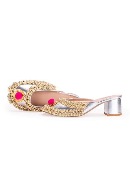 5elements Silver Gota Ghungroo Crown Mule Heels Online at Aza Fashions 5elements_Silver Gota Ghungroo Crown Mule Heels _Online_at_Aza_Fashions