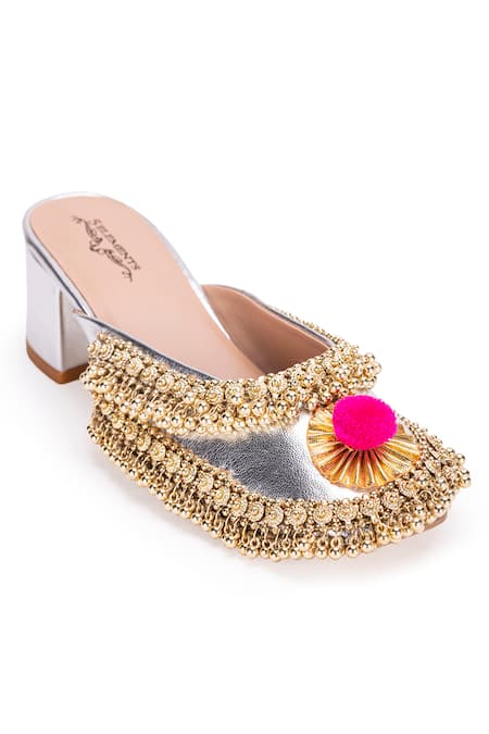 Buy 5elements Silver Gota Ghungroo Crown Mule Heels Online at Aza Fashions Buy_5elements_Silver Gota Ghungroo Crown Mule Heels _Online_at_Aza_Fashions