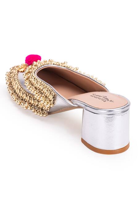 5elements Silver Gota Ghungroo Crown Mule Heels at Aza Fashions 5elements_Silver Gota Ghungroo Crown Mule Heels _at_Aza_Fashions