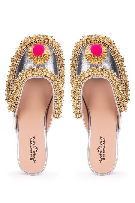Buy 5elements Silver Gota Ghungroo Crown Mule Heels Buy_5elements_Silver Gota Ghungroo Crown Mule Heels