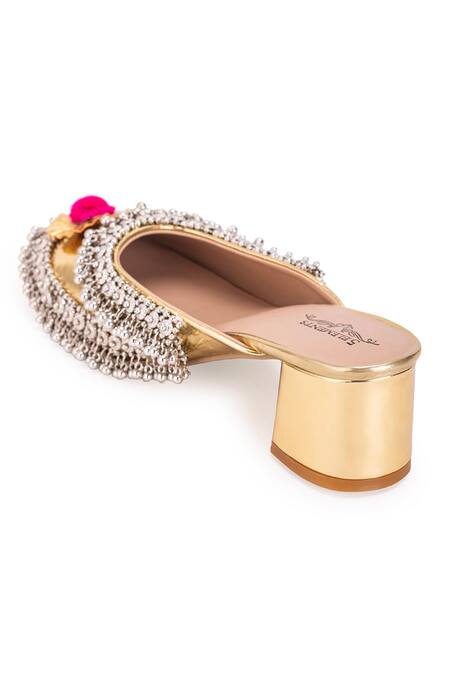 Shop 5elements Silver Gota Ghungroo Crown Embellished Mule Heels Online at Aza Fashions Shop_5elements_Silver Gota Ghungroo Crown Embellished Mule Heels _Online_at_Aza_Fashions