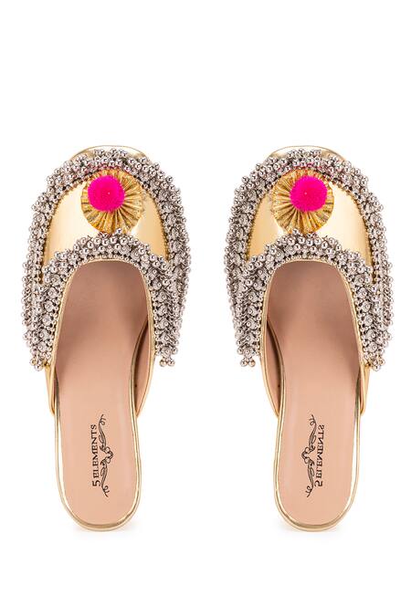 Buy 5elements Silver Gota Ghungroo Crown Embellished Mule Heels Buy_5elements_Silver Gota Ghungroo Crown Embellished Mule Heels