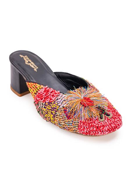 5elements Multi Color Embroidery Inaayat Thread Mule Heels Online at Aza Fashions 5elements_Multi Color Embroidery Inaayat Thread Mule Heels _Online_at_Aza_Fashions