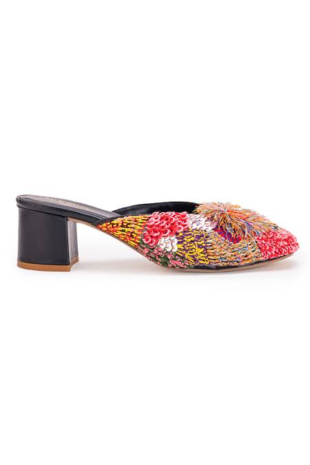 Buy 5elements Multi Color Embroidery Inaayat Thread Mule Heels Online at Aza Fashions Buy_5elements_Multi Color Embroidery Inaayat Thread Mule Heels _Online_at_Aza_Fashions