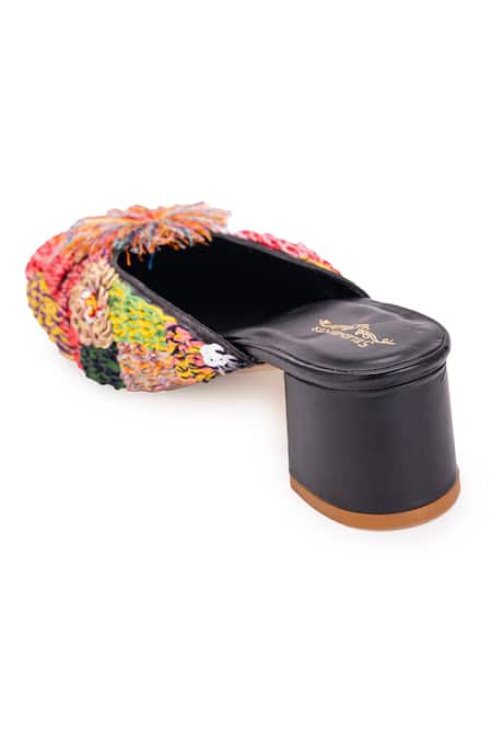Shop 5elements Multi Color Embroidery Inaayat Thread Mule Heels Online at Aza Fashions Shop_5elements_Multi Color Embroidery Inaayat Thread Mule Heels _Online_at_Aza_Fashions