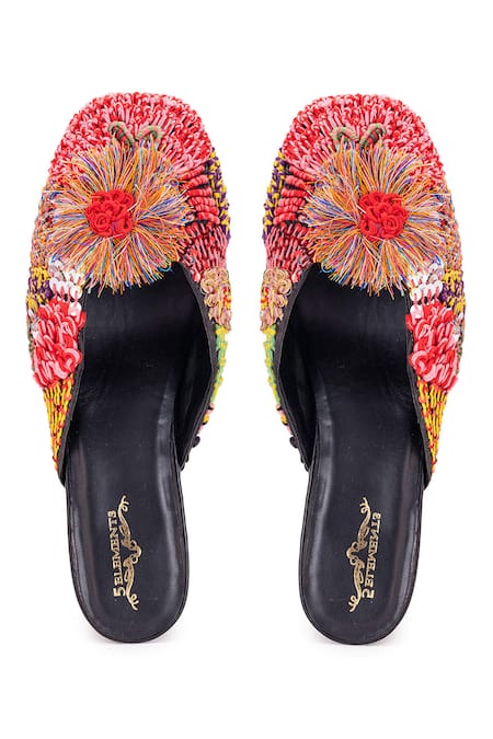 Buy 5elements Multi Color Embroidery Inaayat Thread Mule Heels Buy_5elements_Multi Color Embroidery Inaayat Thread Mule Heels