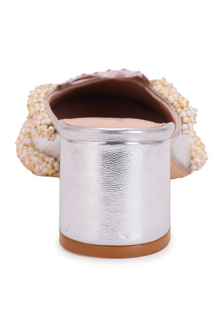 Shop 5elements Silver Gota Patti Crown And Dabka Work Mules Online at Aza Fashions Shop_5elements_Silver Gota Patti Crown And Dabka Work Mules _Online_at_Aza_Fashions