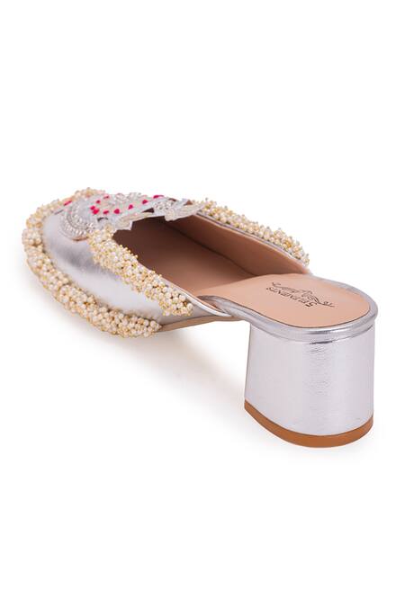 5elements Silver Gota Patti Crown And Dabka Work Mules at Aza Fashions 5elements_Silver Gota Patti Crown And Dabka Work Mules _at_Aza_Fashions