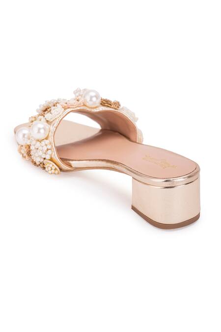 Shop 5elements Gold Stone Hermes Embroidered Heels Online at Aza Fashions Shop_5elements_Gold Stone Hermes Embroidered Heels _Online_at_Aza_Fashions