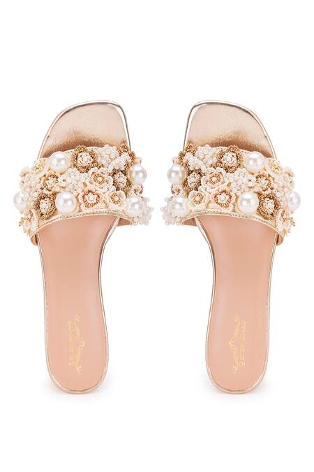 Buy 5elements Gold Stone Hermes Embroidered Heels Buy_5elements_Gold Stone Hermes Embroidered Heels