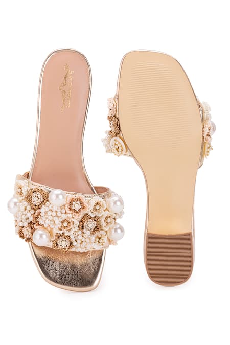 Shop 5elements Gold Stone Hermes Embroidered Heels at Aza Fashions Shop_5elements_Gold Stone Hermes Embroidered Heels _at_Aza_Fashions