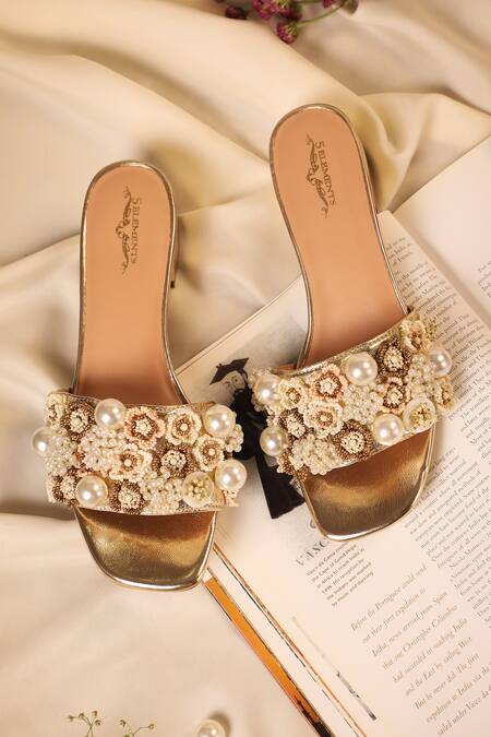 Shop 5elements Gold Stone Hermes Embroidered Heels Shop_5elements_Gold Stone Hermes Embroidered Heels