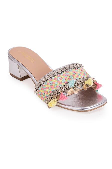 5elements Multi Color Thread Linus Embroidered Heels Online at Aza Fashions 5elements_Multi Color Thread Linus Embroidered Heels _Online_at_Aza_Fashions