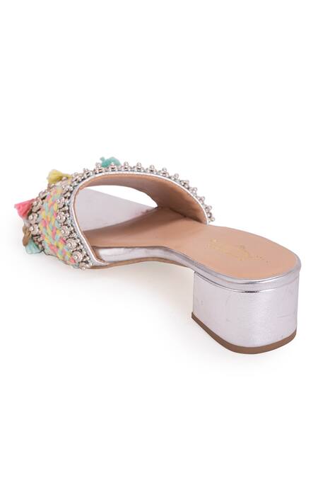 Shop 5elements Multi Color Thread Linus Embroidered Heels Online at Aza Fashions Shop_5elements_Multi Color Thread Linus Embroidered Heels _Online_at_Aza_Fashions