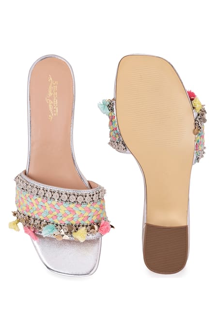 Shop 5elements Multi Color Thread Linus Embroidered Heels at Aza Fashions Shop_5elements_Multi Color Thread Linus Embroidered Heels _at_Aza_Fashions
