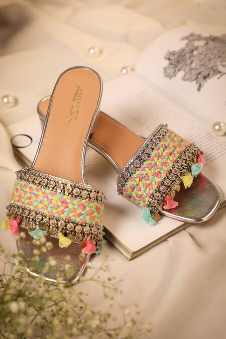 Shop 5elements Multi Color Thread Linus Embroidered Heels Shop_5elements_Multi Color Thread Linus Embroidered Heels