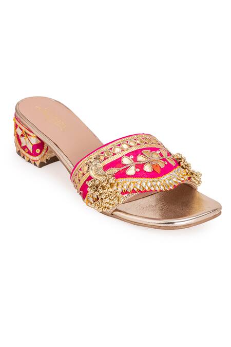 5elements Pink Gota Atlas Embroidered Sliders Online at Aza Fashions 5elements_Pink Gota Atlas Embroidered Sliders _Online_at_Aza_Fashions