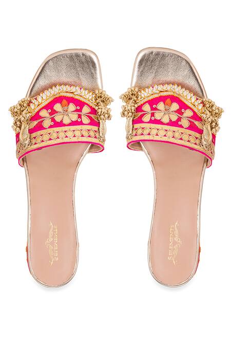 Buy 5elements Pink Gota Atlas Embroidered Sliders Buy_5elements_Pink Gota Atlas Embroidered Sliders