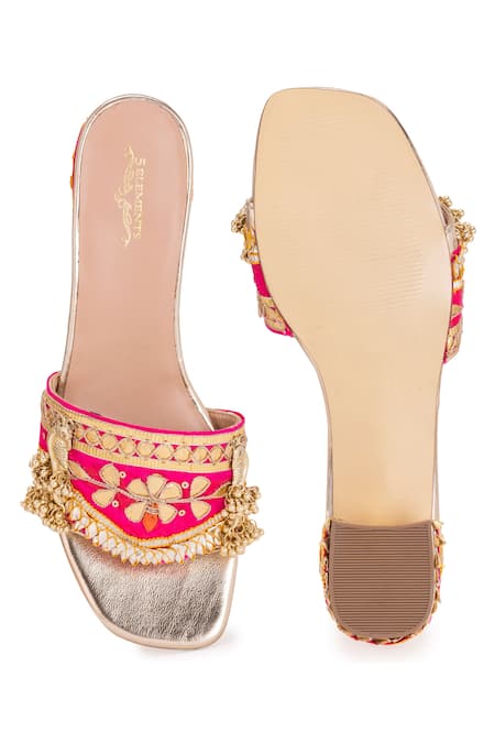 Shop 5elements Pink Gota Atlas Embroidered Sliders at Aza Fashions Shop_5elements_Pink Gota Atlas Embroidered Sliders _at_Aza_Fashions