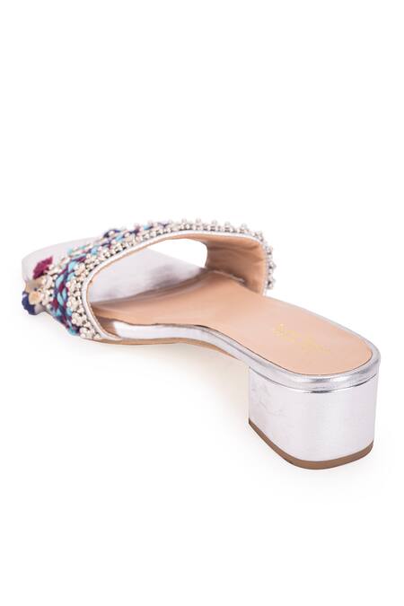 Shop 5elements Multi Color Thread Linus Embroidered Tasseled Heels Online at Aza Fashions Shop_5elements_Multi Color Thread Linus Embroidered Tasseled Heels _Online_at_Aza_Fashions