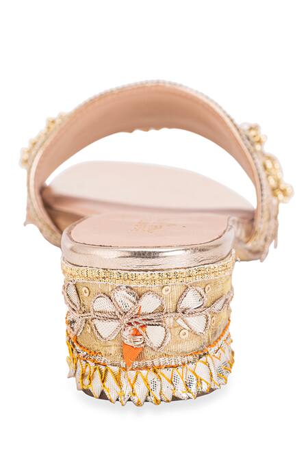 Shop 5elements Gold Gota Patti Work Bird Motif Heels Online at Aza Fashions Shop_5elements_Gold Gota Patti Work Bird Motif Heels _Online_at_Aza_Fashions