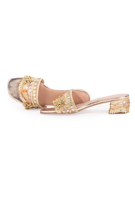 Buy 5elements Gold Gota Patti Work Bird Motif Heels Buy_5elements_Gold Gota Patti Work Bird Motif Heels