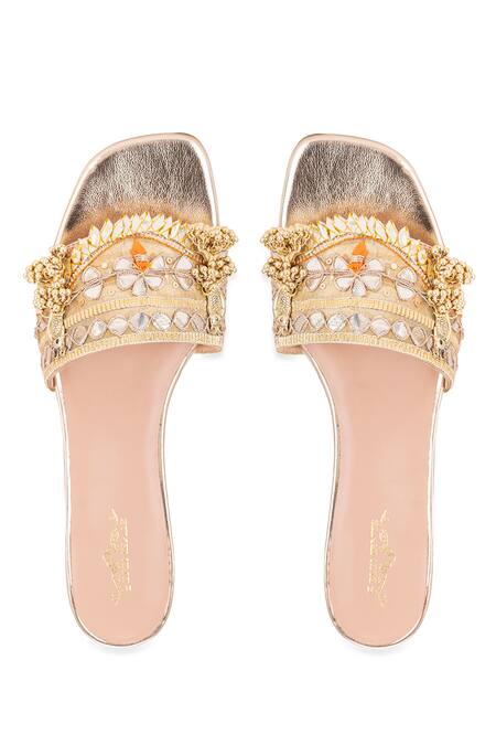 Shop 5elements Gold Gota Patti Work Bird Motif Heels Shop_5elements_Gold Gota Patti Work Bird Motif Heels
